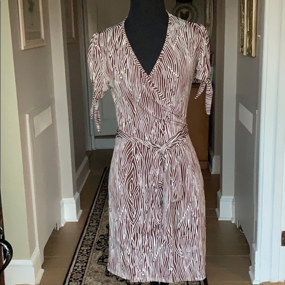 Veronica M. Brown & White Wrap Dress